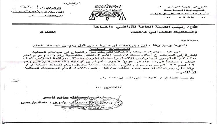 هيئة الأراضي توجّه بإيقاف أي اجراءات او صرف من قبل رئيس اتحاد الجمعيات السكنية