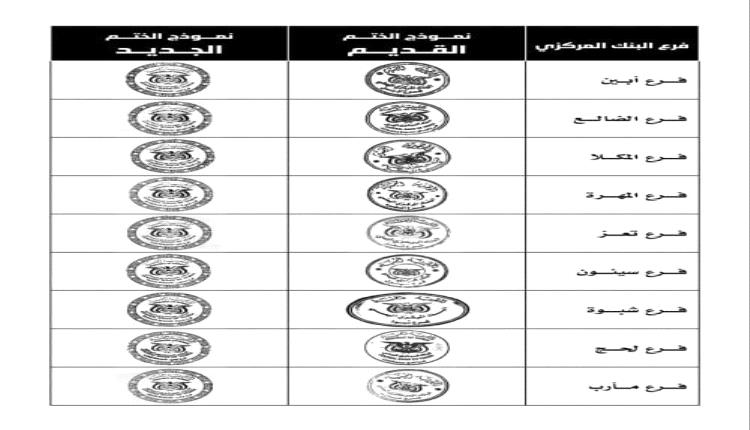 البنك المركزي اليمني بعدن يقوم بتغيير أختامه في عدد من المحافظات.