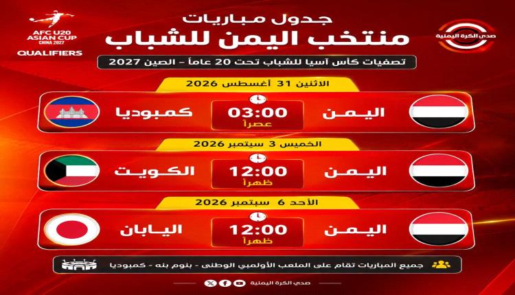 كمبوديا.. جدول مباريات منتخبنا في تصفيات كأس آسيا للشباب