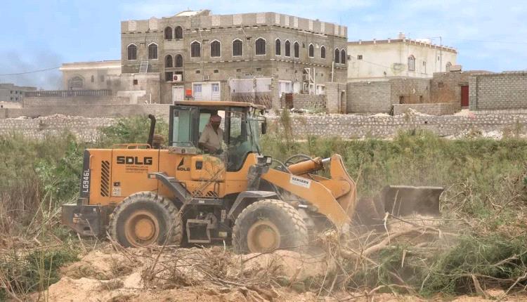 المهرة تباشر إزالة أشجار السيسبان من مجاري السيول استعدادًا لأي منخفض جوي محتمل