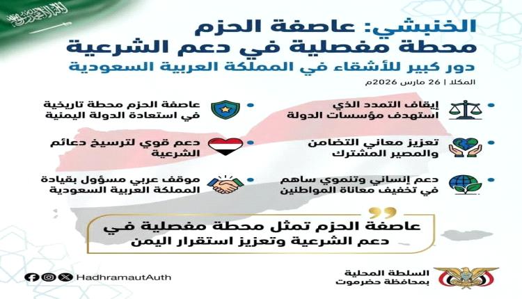 الخنبشي: عاصفة الحزم محطة مفصلية في دعم الشرعية ودور كبير للأشقاء في المملكة العربية السعودية