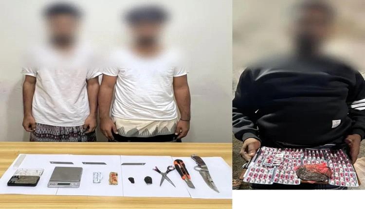 إدارة مكافحة المخدرات بعدن في عمليتين ضبط منفصلة تطيح بثلاثة متهمين بحوزتهم حشيش مخدر وأشرطة حبوب بريجبالين